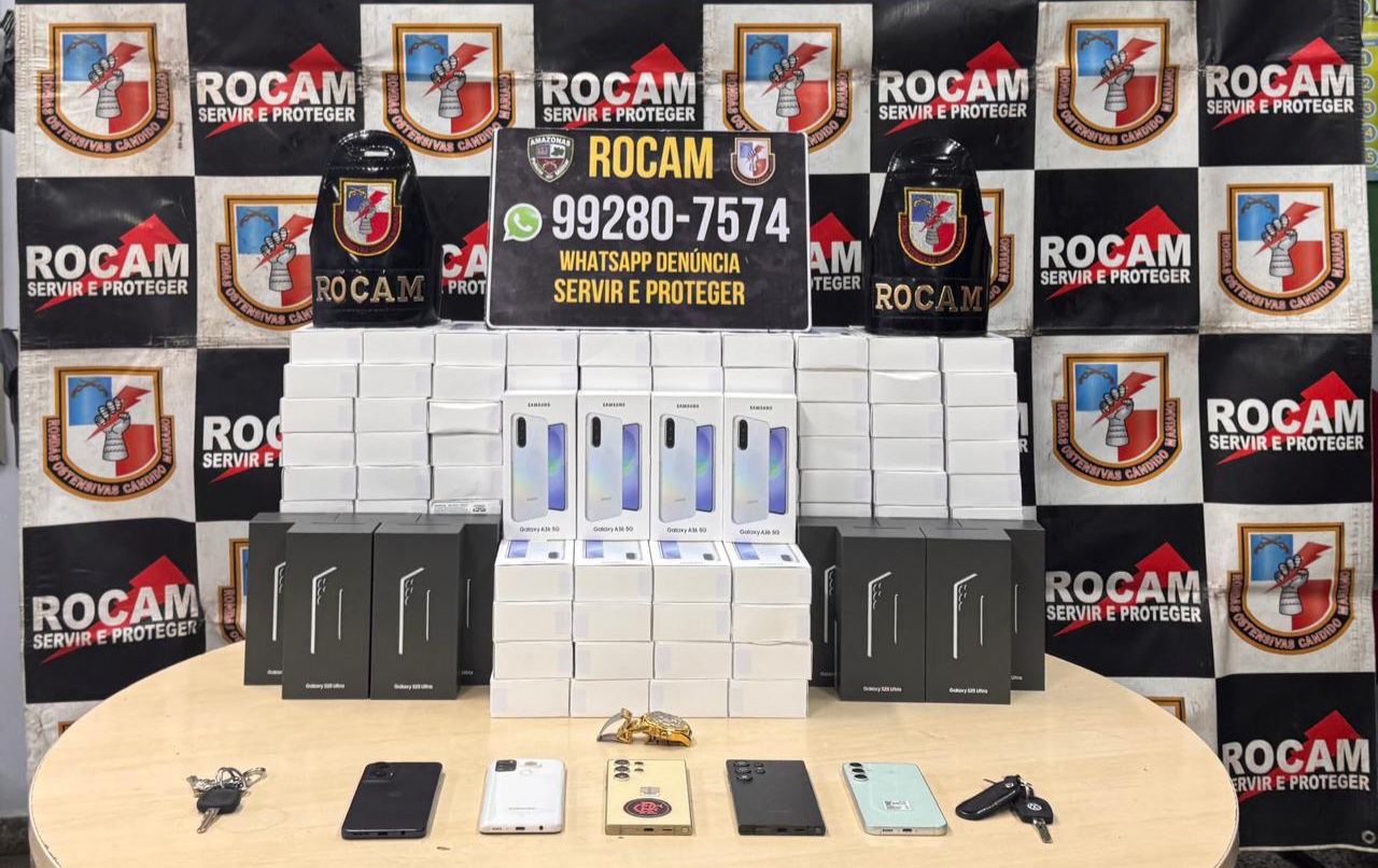 PMAM prende trio e recupera 135 celulares furtados de empresa em Manaus