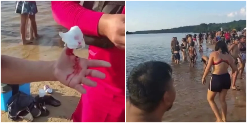 Vídeo: banhistas ficam feridos após ataque de piranhas em balneário de Manacapuru