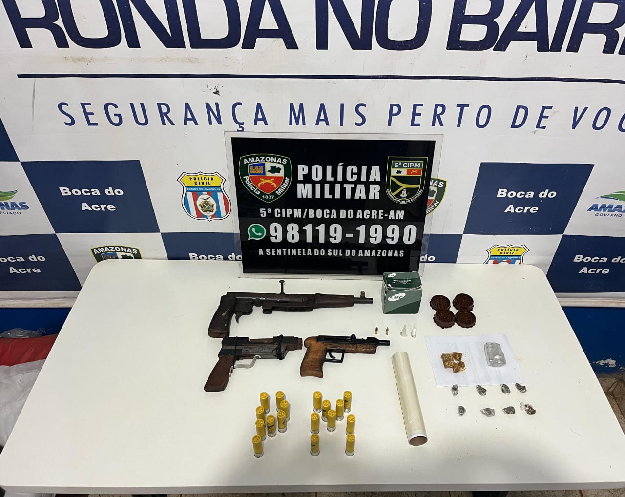 Polícia apreende armas caseiras, munições e drogas em Boca do Acre