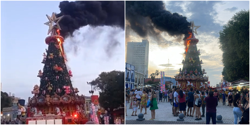 Vídeo: árvore de Natal pega fogo no Largo São Sebastião