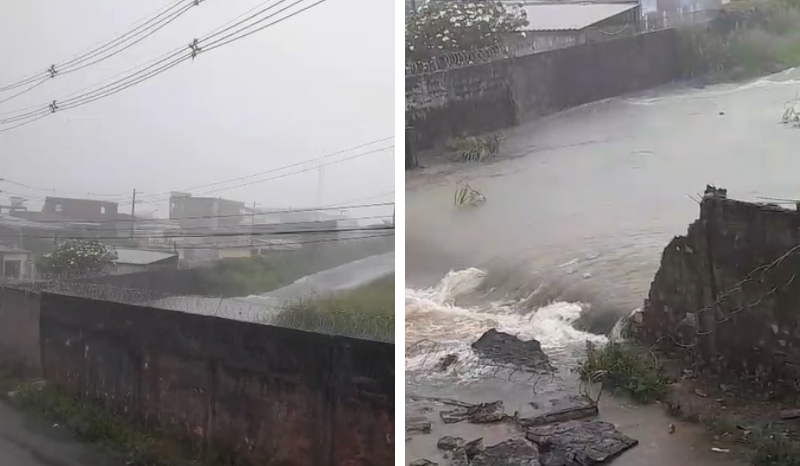 Vídeo: muro da Base Aérea de Manaus desaba durante forte chuva neste sábado