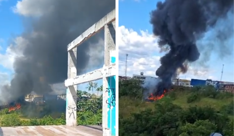 Vídeos: incêndio atinge área de vegetação na Avenida Margarita