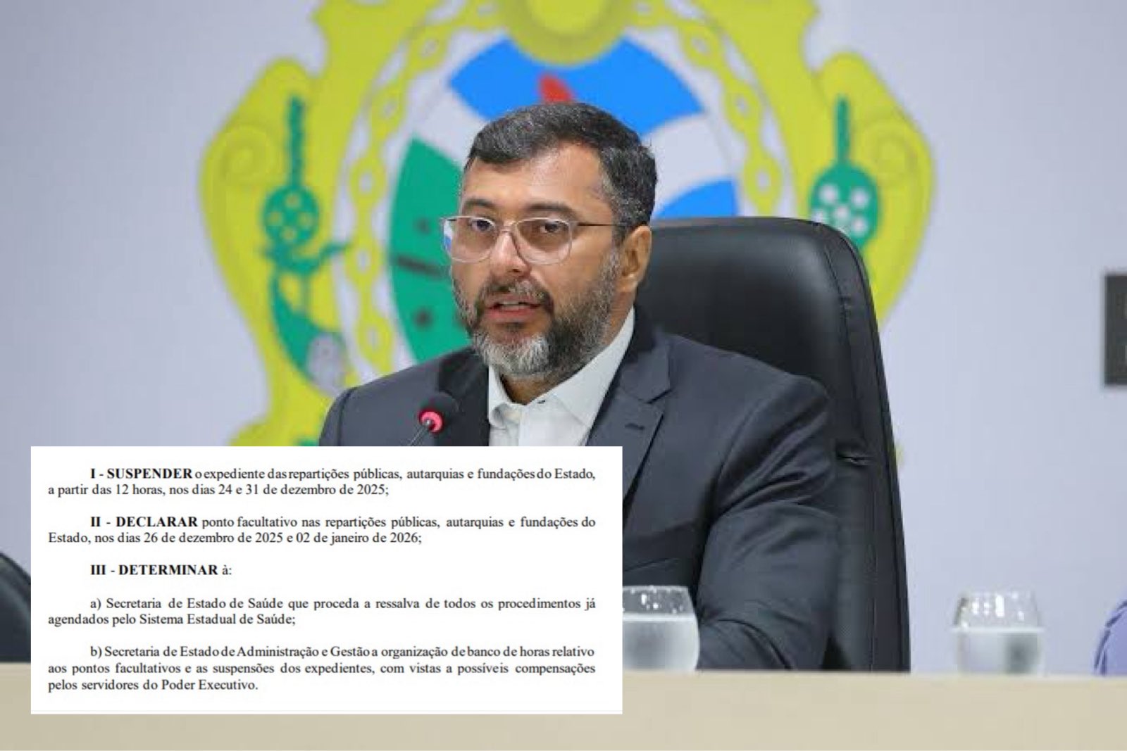 Governo do AM suspende expediente em repartições públicas nos dias 24 e 31 de dezembro