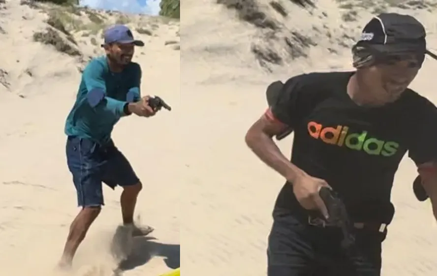 Vídeo: dupla de assaltantes toca o terror em grupo de turistas