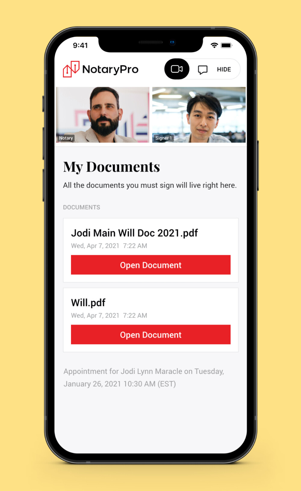 Notary Pro Mobile UI Design Screen 2
