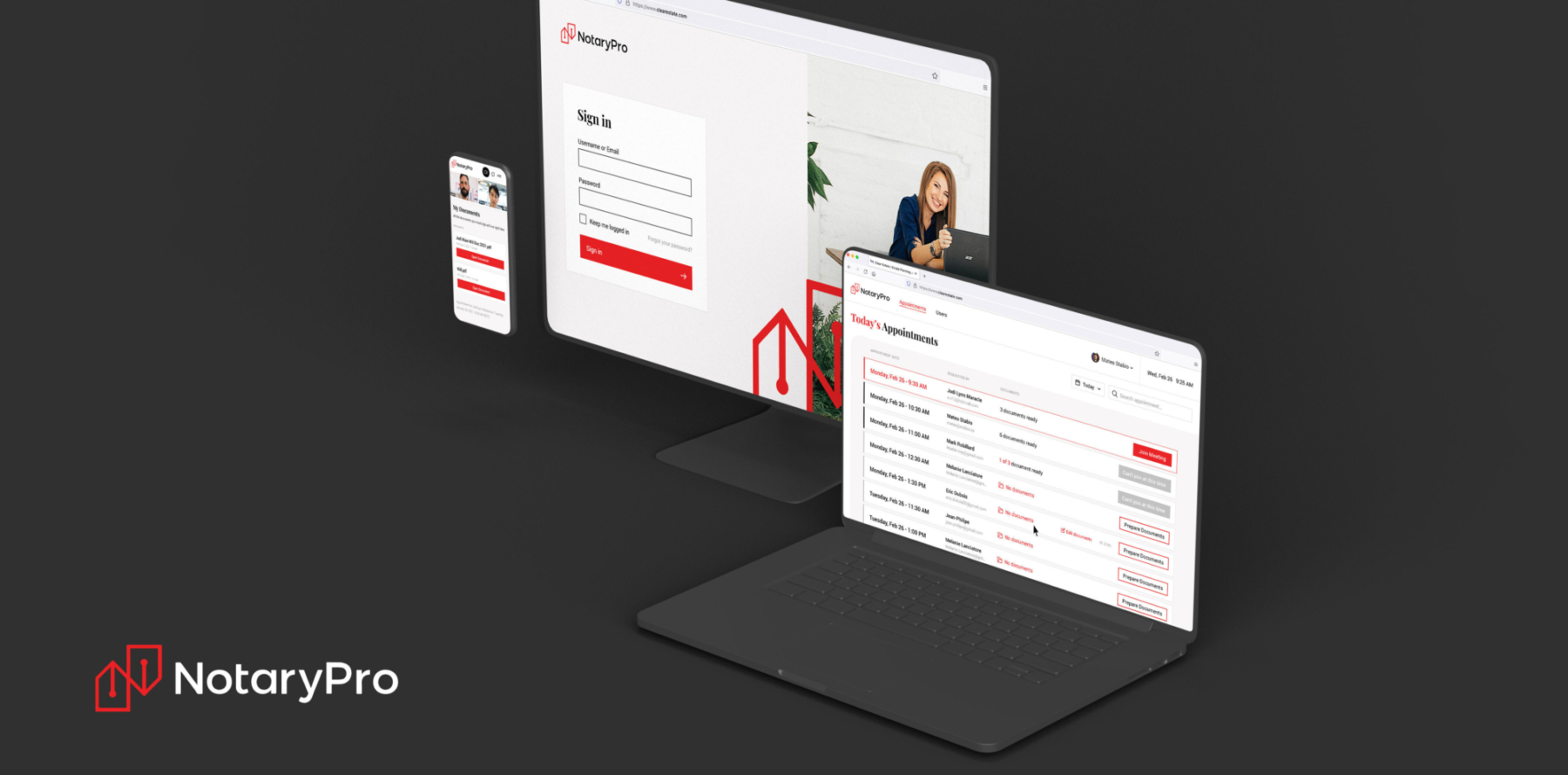 Notary Pro Hero App Mockup wide center full