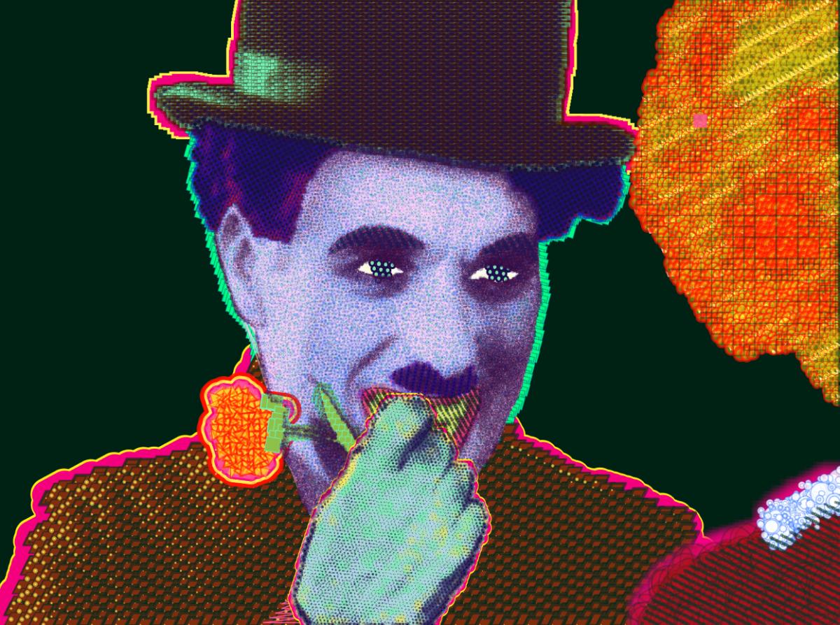 painting by Matt Kane - “How 'bout now? (Portrait of Charlie Chaplin)”