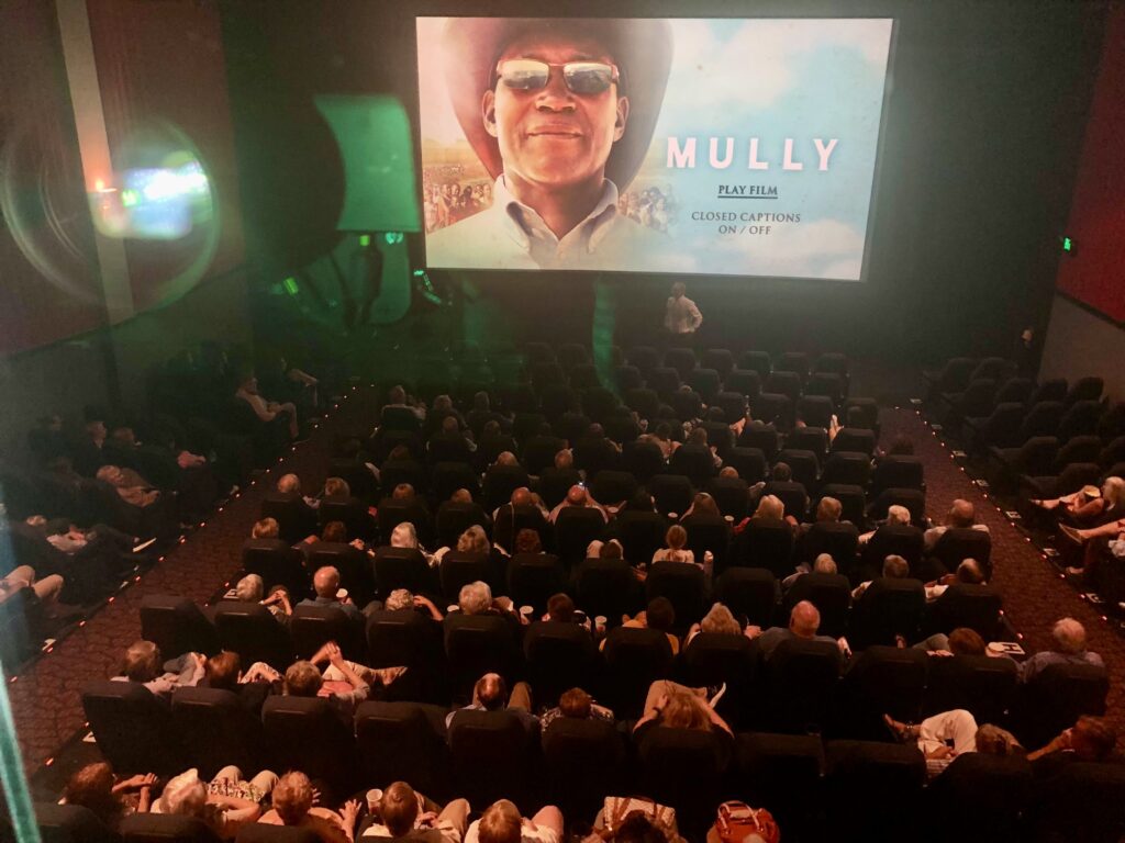 An audience gathered in a theater for a screening of MULLY
