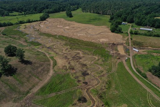 Aerial view of Beaverdam Creek after stream restoration
