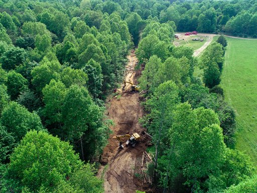 Aerial image of construction of stream restoration at Stitches Stream Mitigation Site