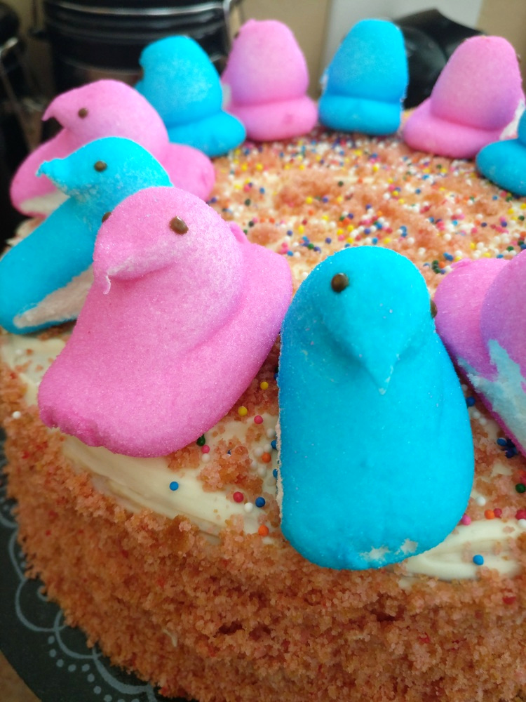 easter, cake, easy, DIY, peeps, sprinkles, cake mix, pillsbury, betty crocker, wilton, pans, bake, chocolate, cream cheese, strawberry, holiday, food, dessert, do it yourself, food processor, crumbs, simple, yummy, lifestyle, motherhood, for kids, party, pastry, april, frosting, marshmallows