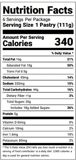 Apple Croissant Crowns nutrition facts panel