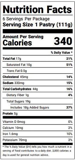 Blueberry & Cream Croissant Crowns nutrition facts panel