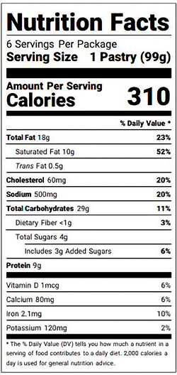 Breakfast Croissant Crowns nutrition facts panel