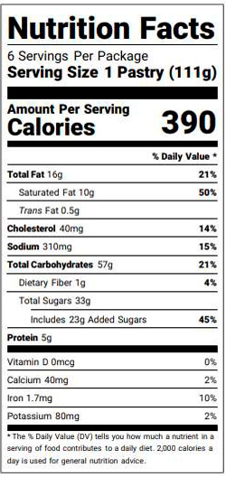 Cinnamon Croissant Crowns nutrition facts panel