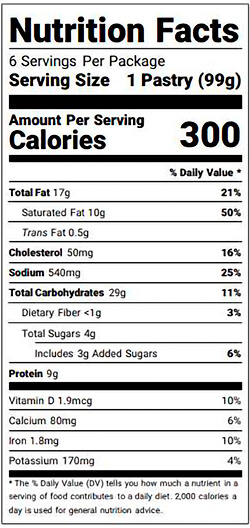 Ham & Cheese Croissant Crowns nutrition facts panel