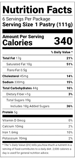 Strawberry & Cream Croissant Crowns nutrition facts panel