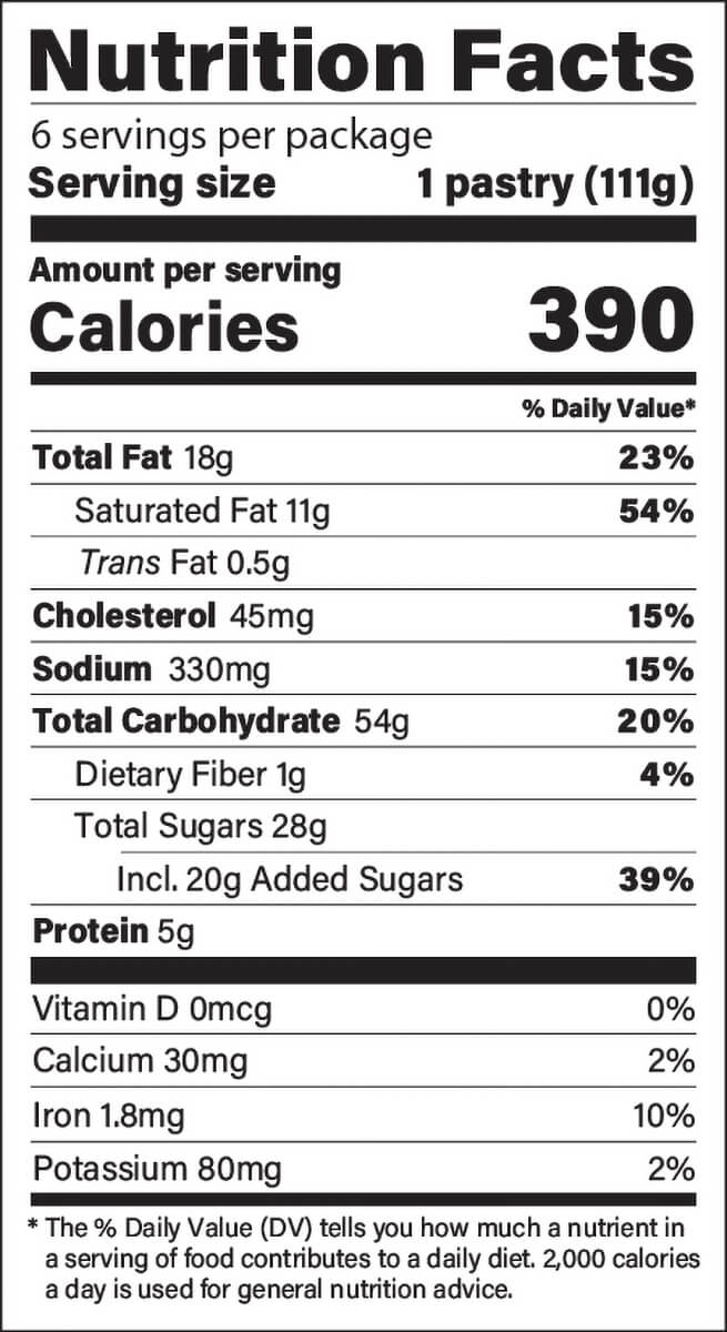 Cinnamon Croissant Crowns Nutrition Facts Panel