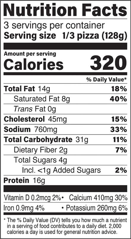 3 Cheese Bella Napoli Frozen Pizza nutrition facts panel