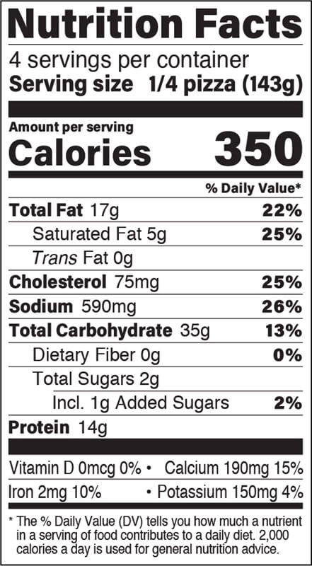 Breakfast pizza nutrition facts panel