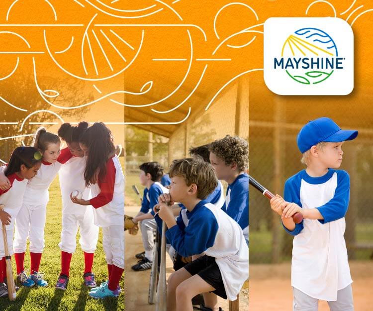 Three images of little kids playing baseball or softball.