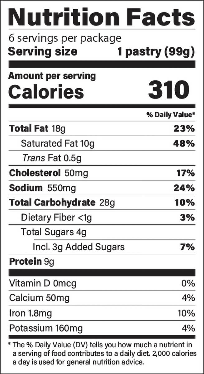 Chicken Bacon Ranch Croissant Crowns Nutrition Facts Panel