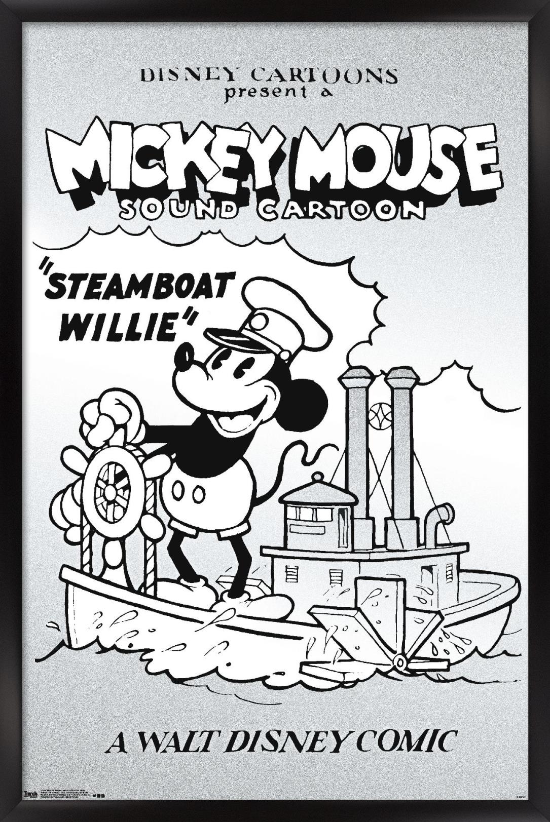 Disney Mickey Mouse - Black and White Steamboat Willie 14x22