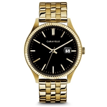 Picture of Bulova Caravelle NY Men's Gold-Tone Watch with Black Dial