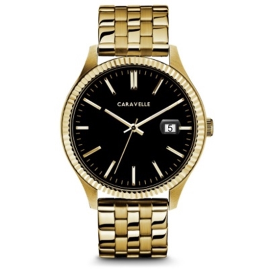 Picture of Bulova Caravelle NY Men's Gold-Tone Watch with Black Dial