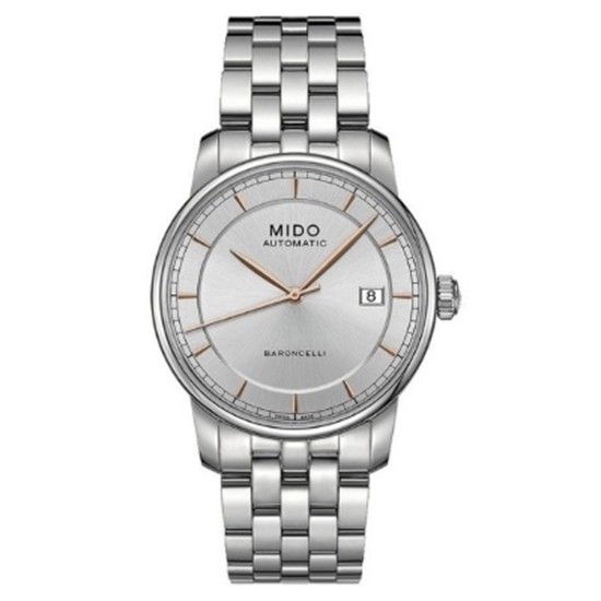 Picture of Mido Baroncelli Auto Stainless Steel Watch w/ White/Rose Dial