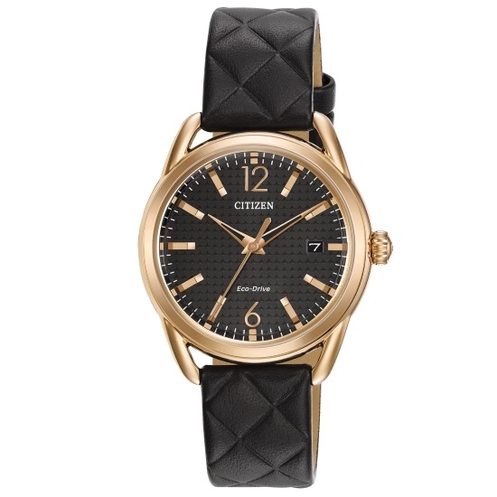 Picture of Citizen Ladies' Eco-Drive Black Quilted Leather Watch