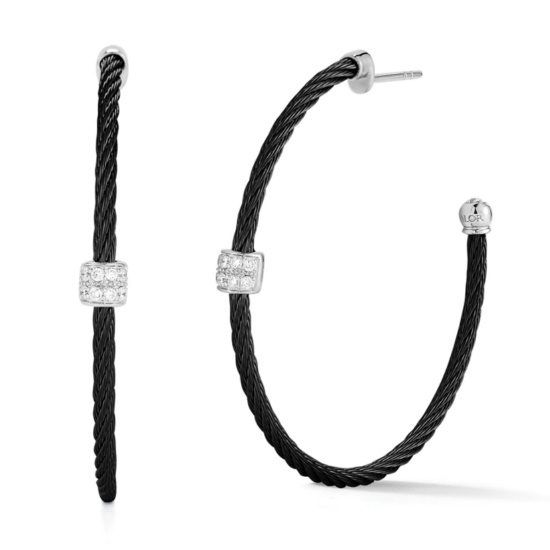 Picture of ALOR Black Cable Hoop Earrings with 14kt White Gold