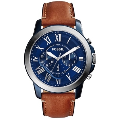 Picture of Fossil Grant Chrono with Light Brown Leather Strap & Blue Dial
