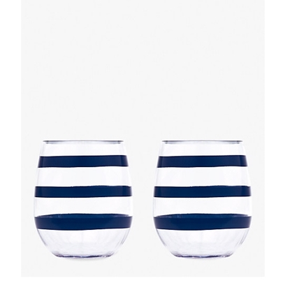 Picture of Kate Spade Acrylic Stemless Wine Glass Set - Navy Stripe