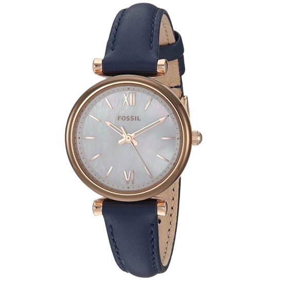 Picture of Fossil Carlie Mini Three-Hand Navy Leather Watch