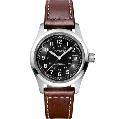 Picture of Hamilton Men’s Large Khaki Field Auto Watch with Brown Strap