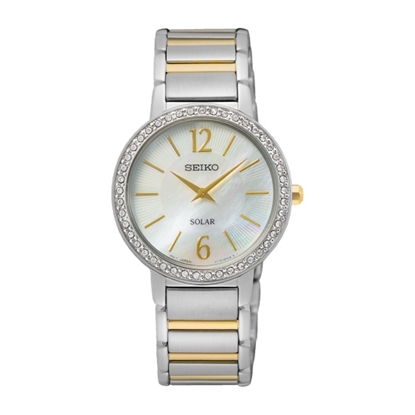 Picture of Seiko Crystals Two-Tone Solar Watch with Mother of Pearl Dial