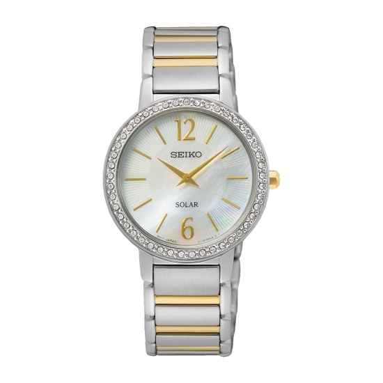 Picture of Seiko Crystals Two-Tone Solar Watch with Mother of Pearl Dial