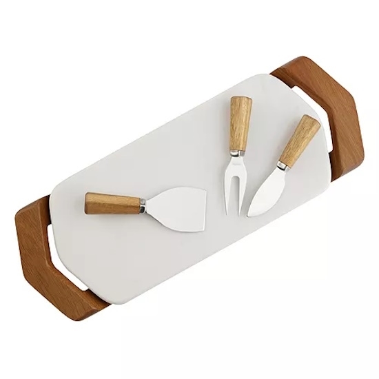 Picture of Nambe Chevron Cheese Tray with Knives