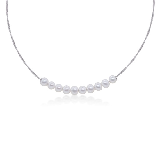 Picture of ALOR Grey Cable Bracelet with Freshwater Pearls