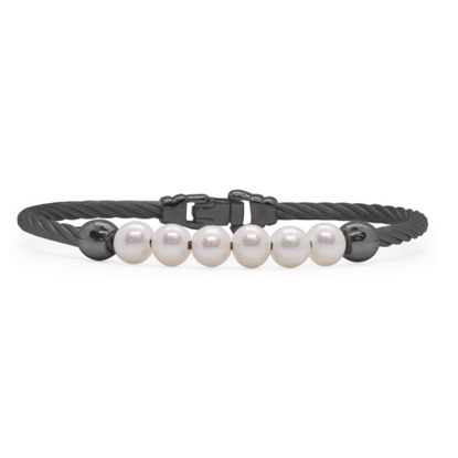 Picture of ALOR Black Cable Bracelet with Freshwater Pearls