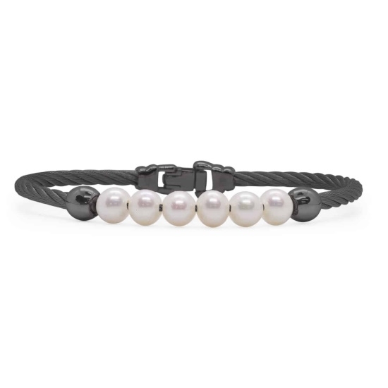 Picture of ALOR Black Cable Bracelet with Freshwater Pearls