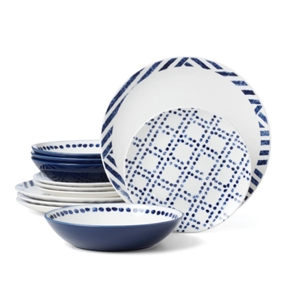 Picture of Oneida Harbour 12-Piece White/Indigo Dinnerware Set