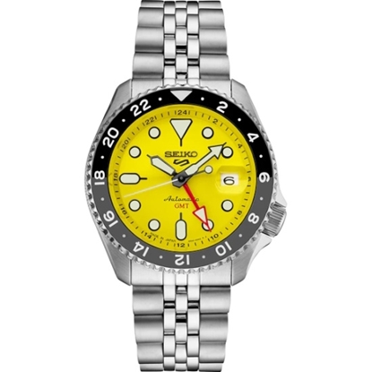 Picture of Seiko 5 Sports Stainless Steel Auto GMT Watch with Yellow Dial