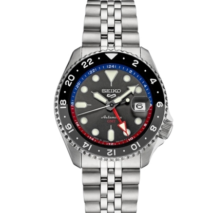 Picture of Seiko 5 Sports Stainless Steel Auto GMT Watch w/ Charcoal Dial