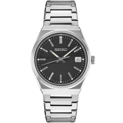 Picture of Seiko Essentials Stainless Steel Quartz Watch with Black Dial