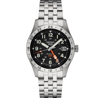 Picture of Seiko 5 Sports Stainless Steel Auto GMT Watch with Black Dial