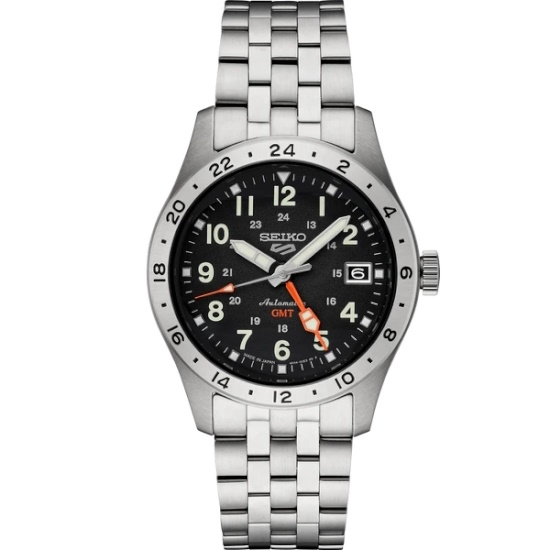 Picture of Seiko 5 Sports Stainless Steel Auto GMT Watch with Black Dial