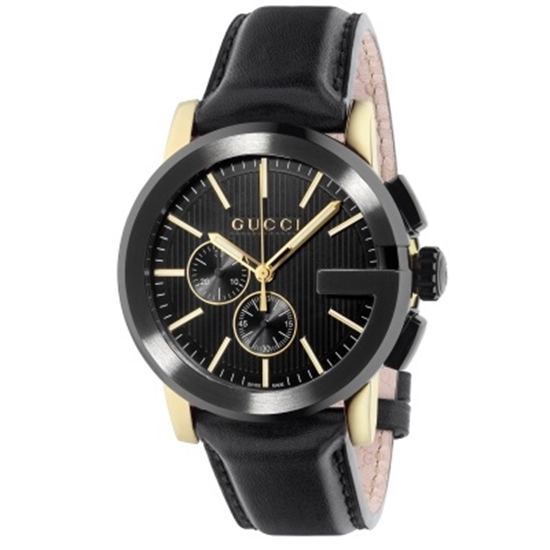 Picture of Gucci G Chrono New XL Blk/Yellow Dial, Blk Leather