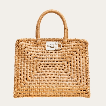 Picture of Ferragamo Studio Box Bag - Natural/Silver